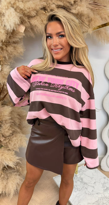 NYC LOOSE FIT STRIPE SWEAT PINK