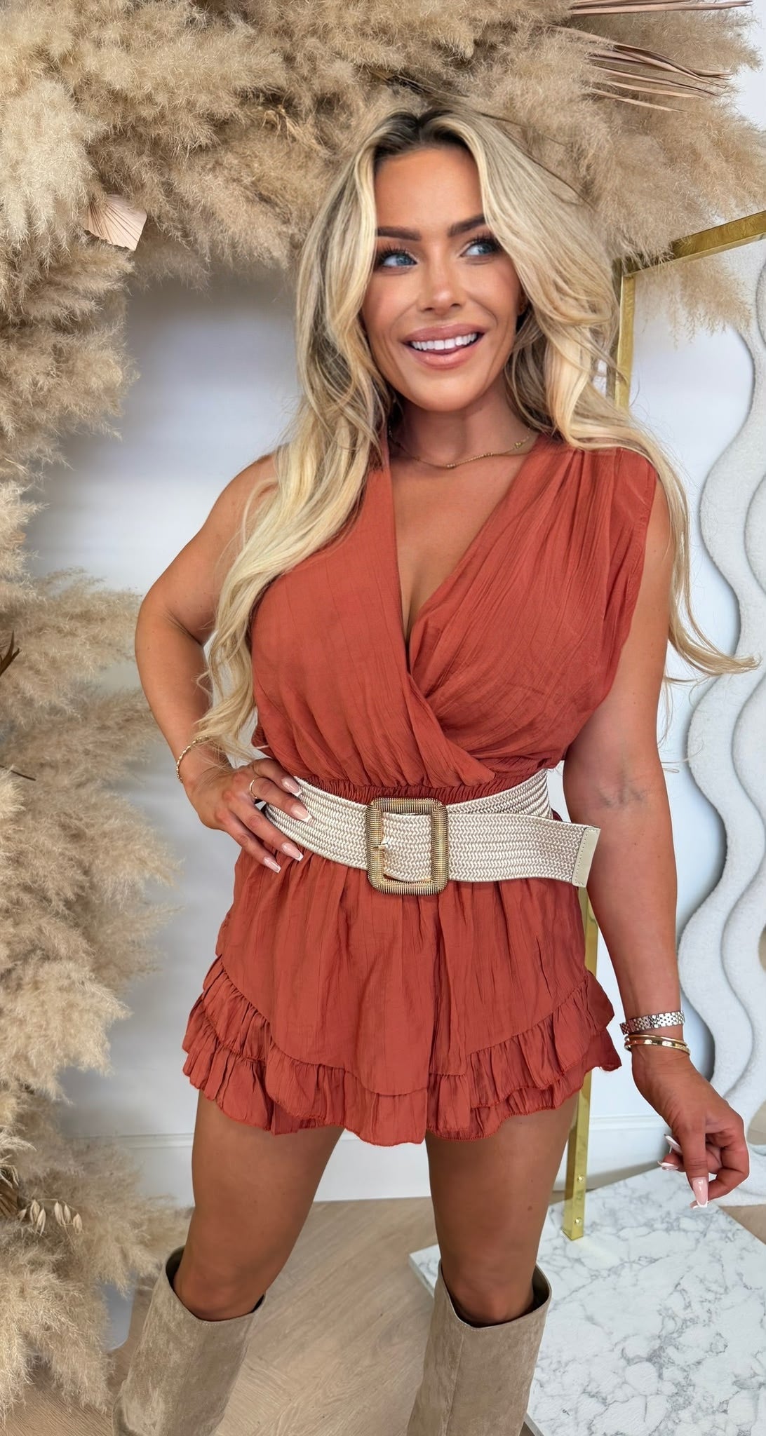 LINA CROSS OVER PLAYSUIT TERRACOTTA