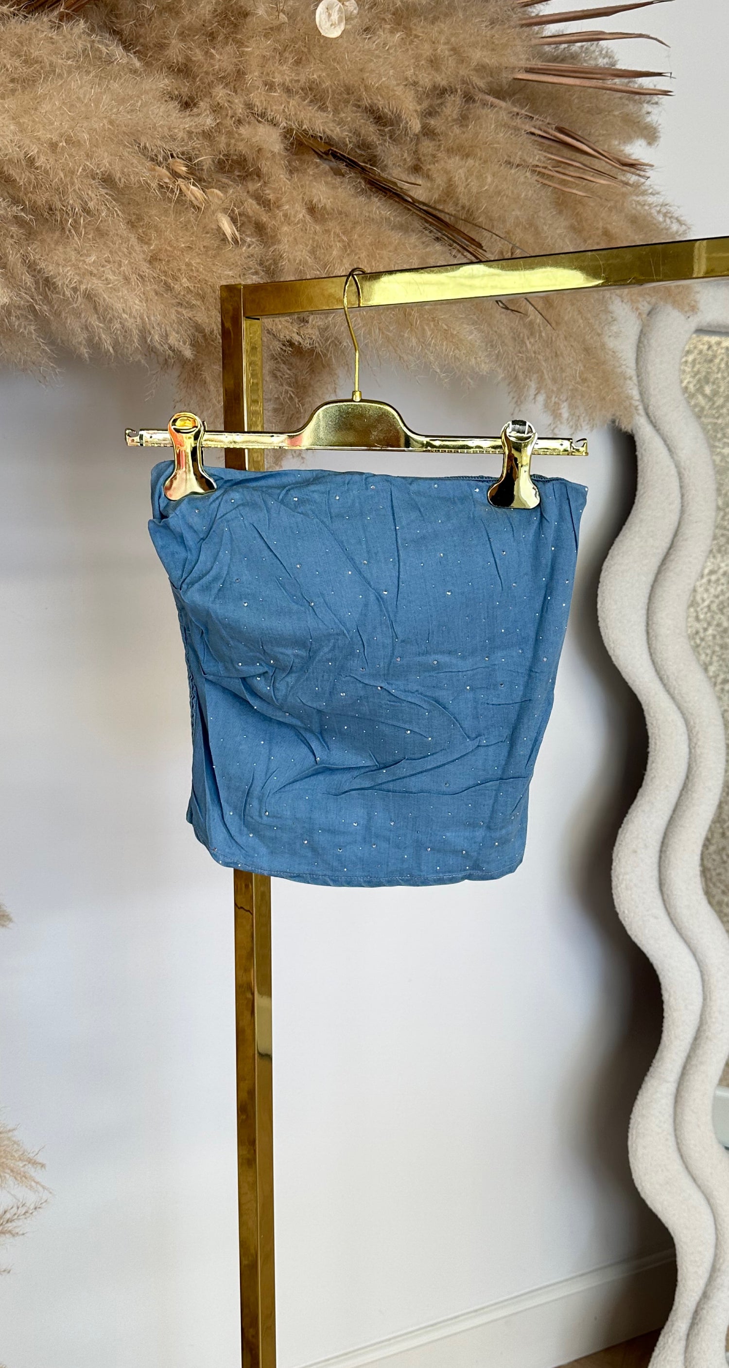 STRAPLESS GLITTER DENIM TOP R787 JEANSBLUE