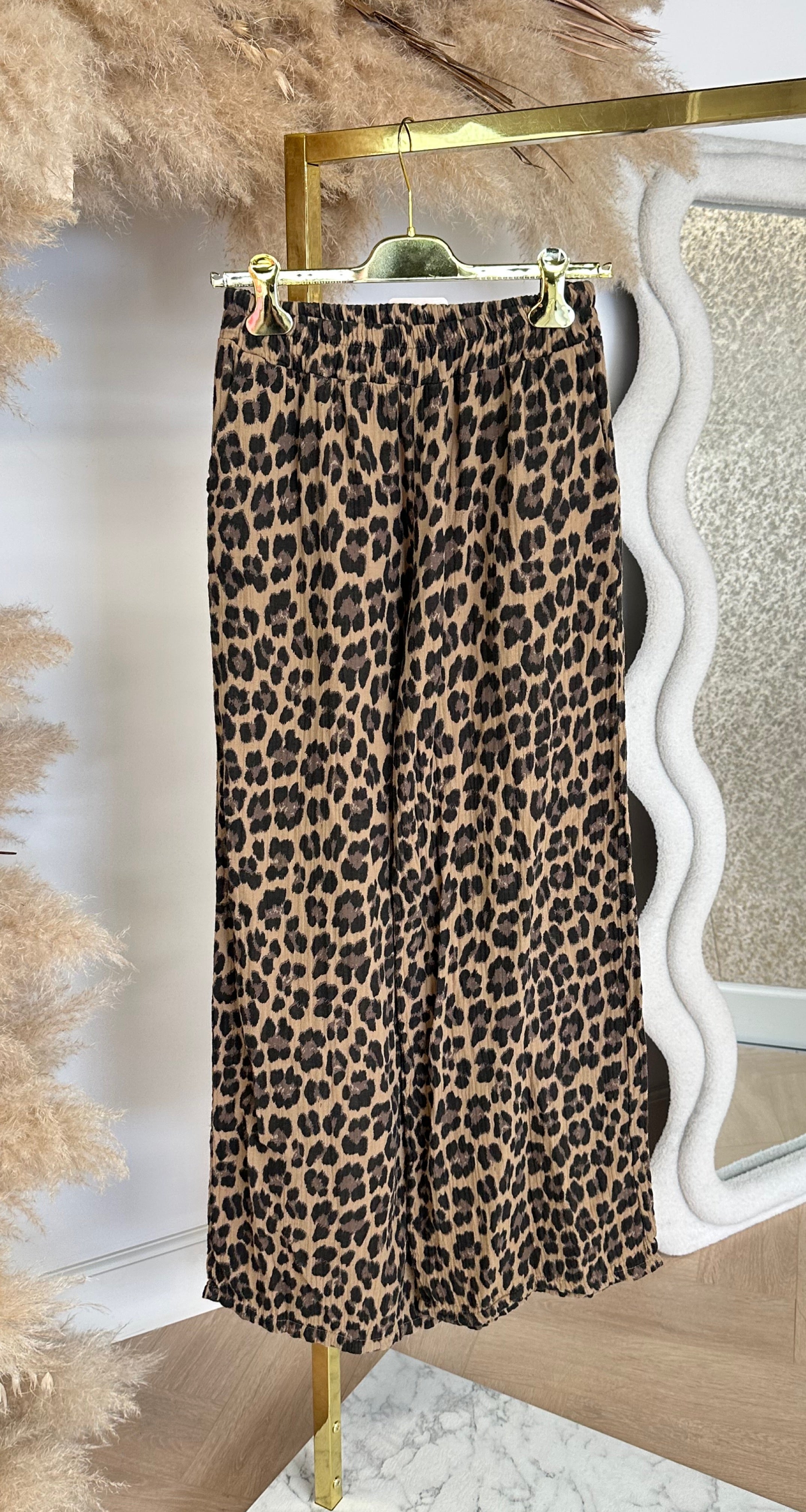 COTTON LEOPARD PANTS CAMEL