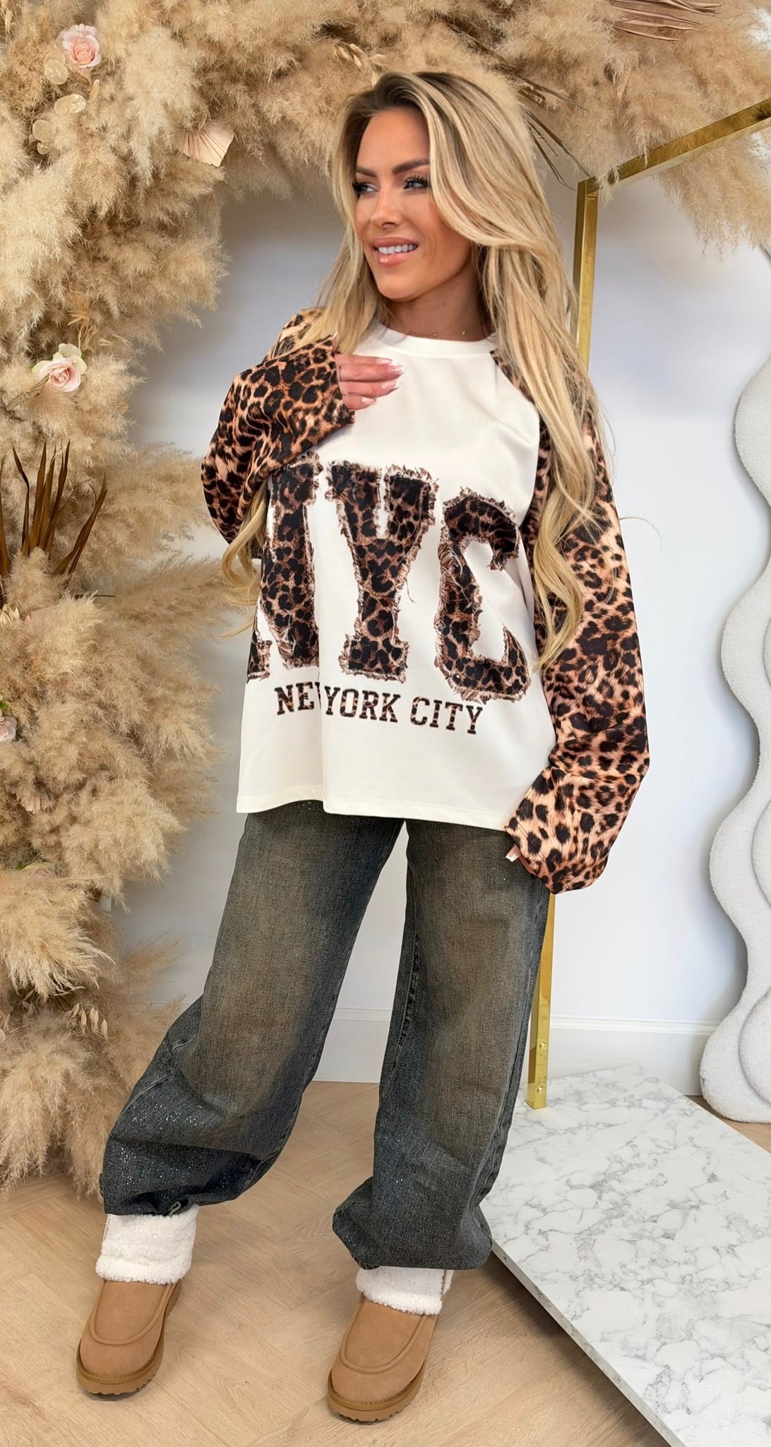 NYC LEOPRINT LONGSLEEVE CAMEL