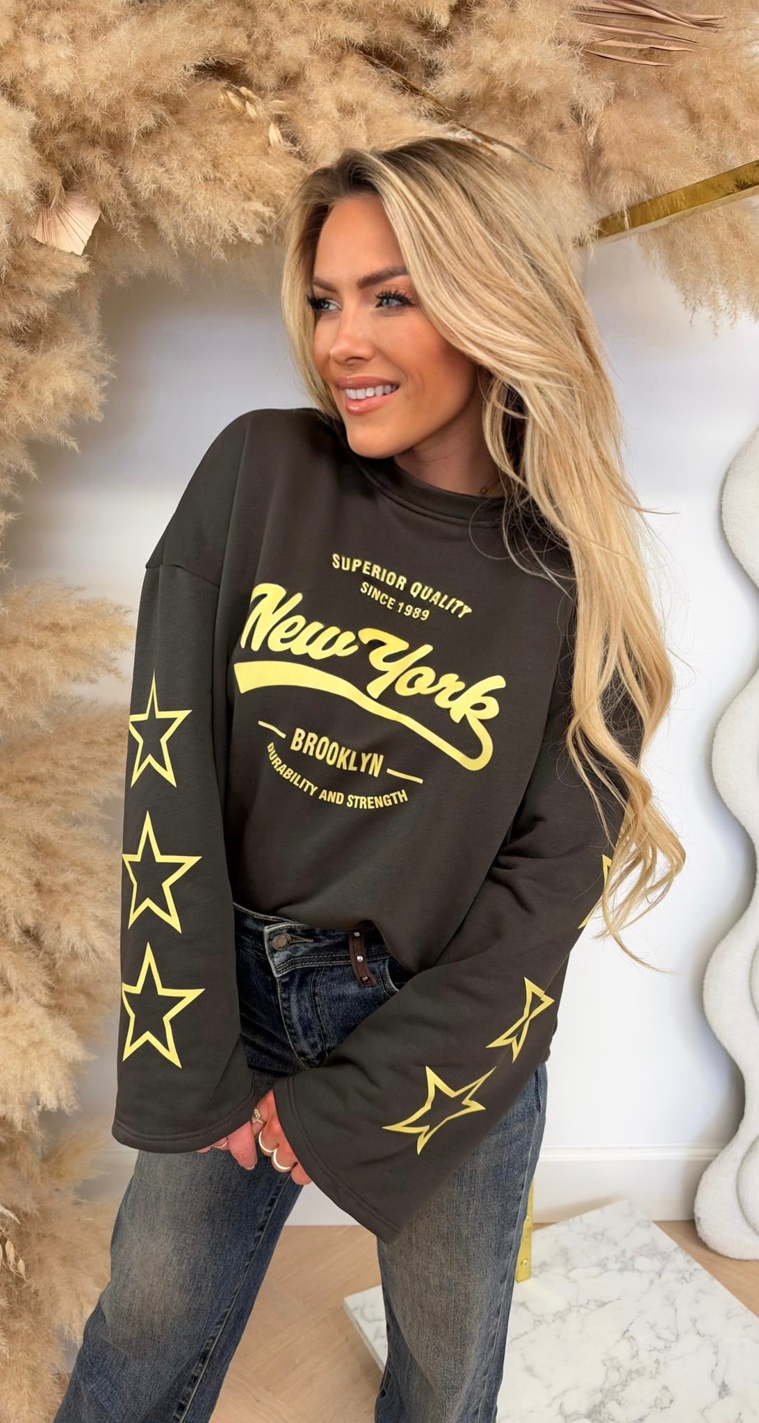 NEW YORK STAR SLEEVES OVERSIZED SHIRT YELLOW/CHOCO