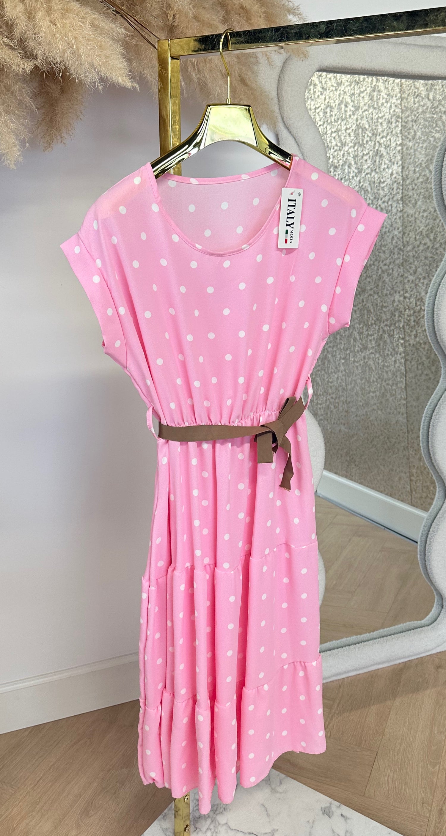 MARRIE STRIK DRESS PINK/DOTS