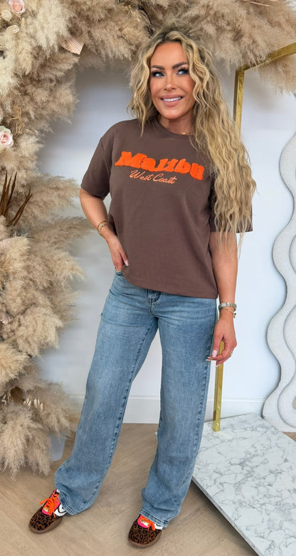 MALIBU TEDDY TEKST SHIRT 8011598 COFFEE