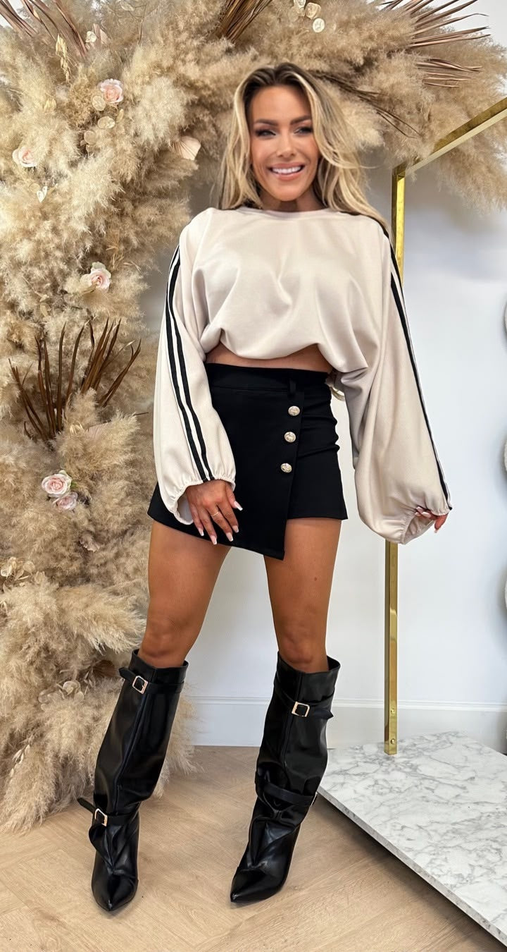 BELLE STRIPED VLEERMUISMOUW SWEAT BEIGE