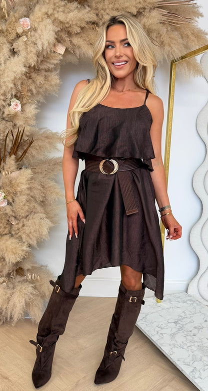 SHINE SPAGHETTI DRESS CHOCO