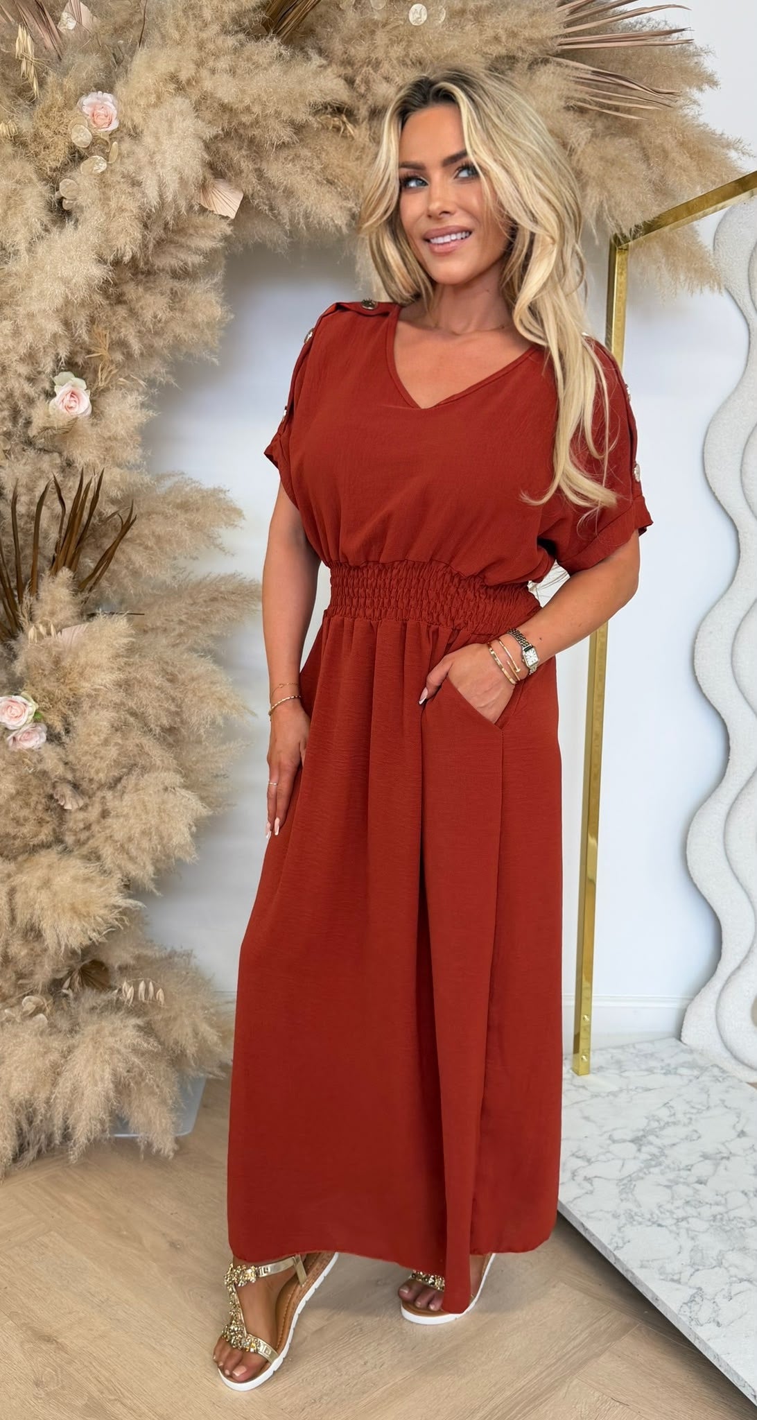 BUTTON POCKET DRESS TERRACOTTA