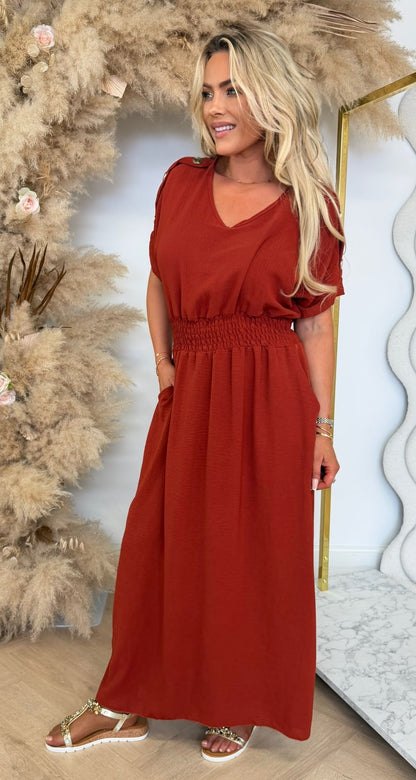 BUTTON POCKET DRESS TERRACOTTA