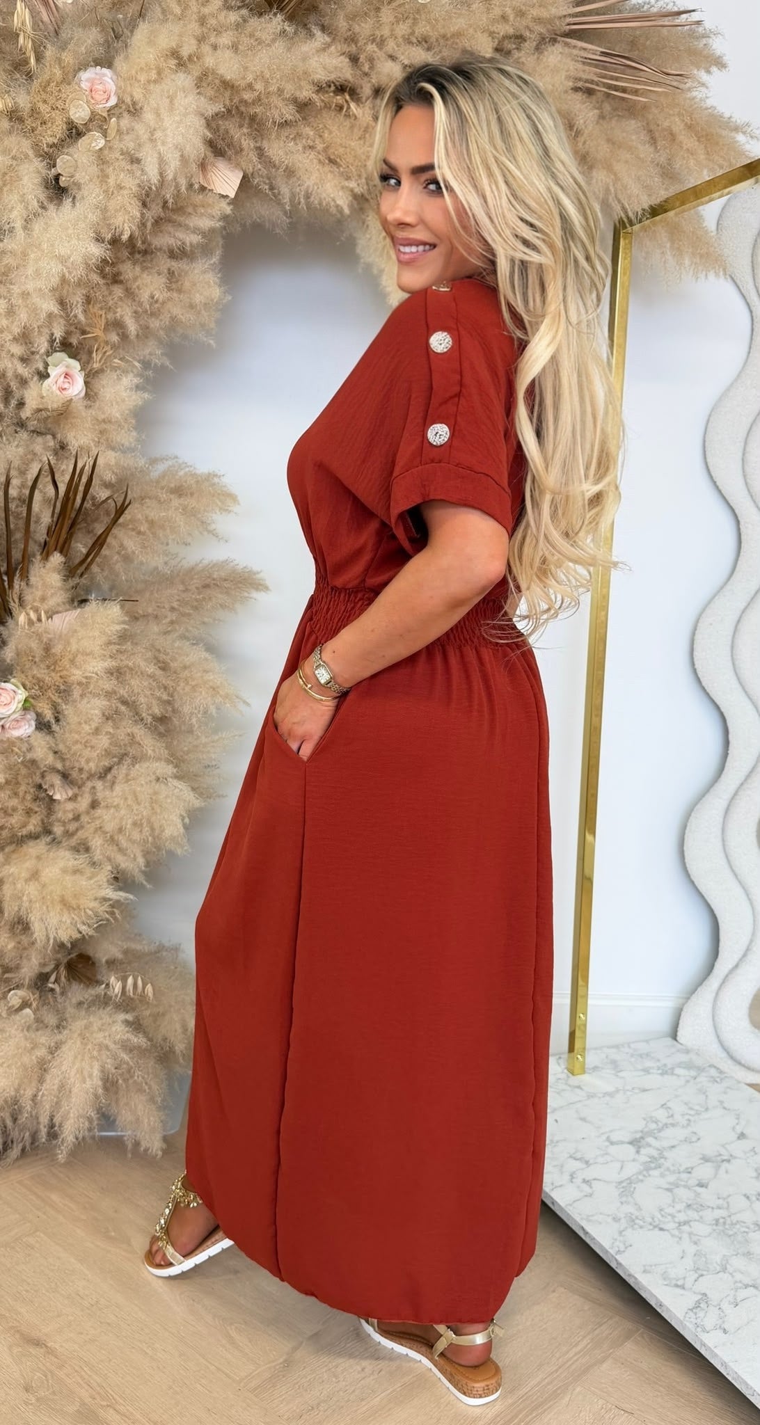 BUTTON POCKET DRESS TERRACOTTA