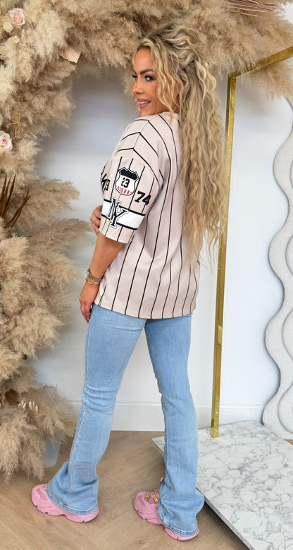 REBEL SPORTS BASEBALL SHIRT  BEIGE