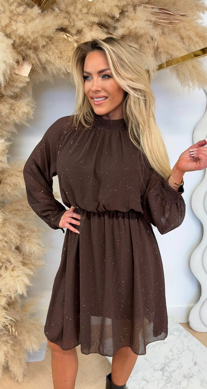 FORCY GLITTERS FLOCK DRESS CHOCO