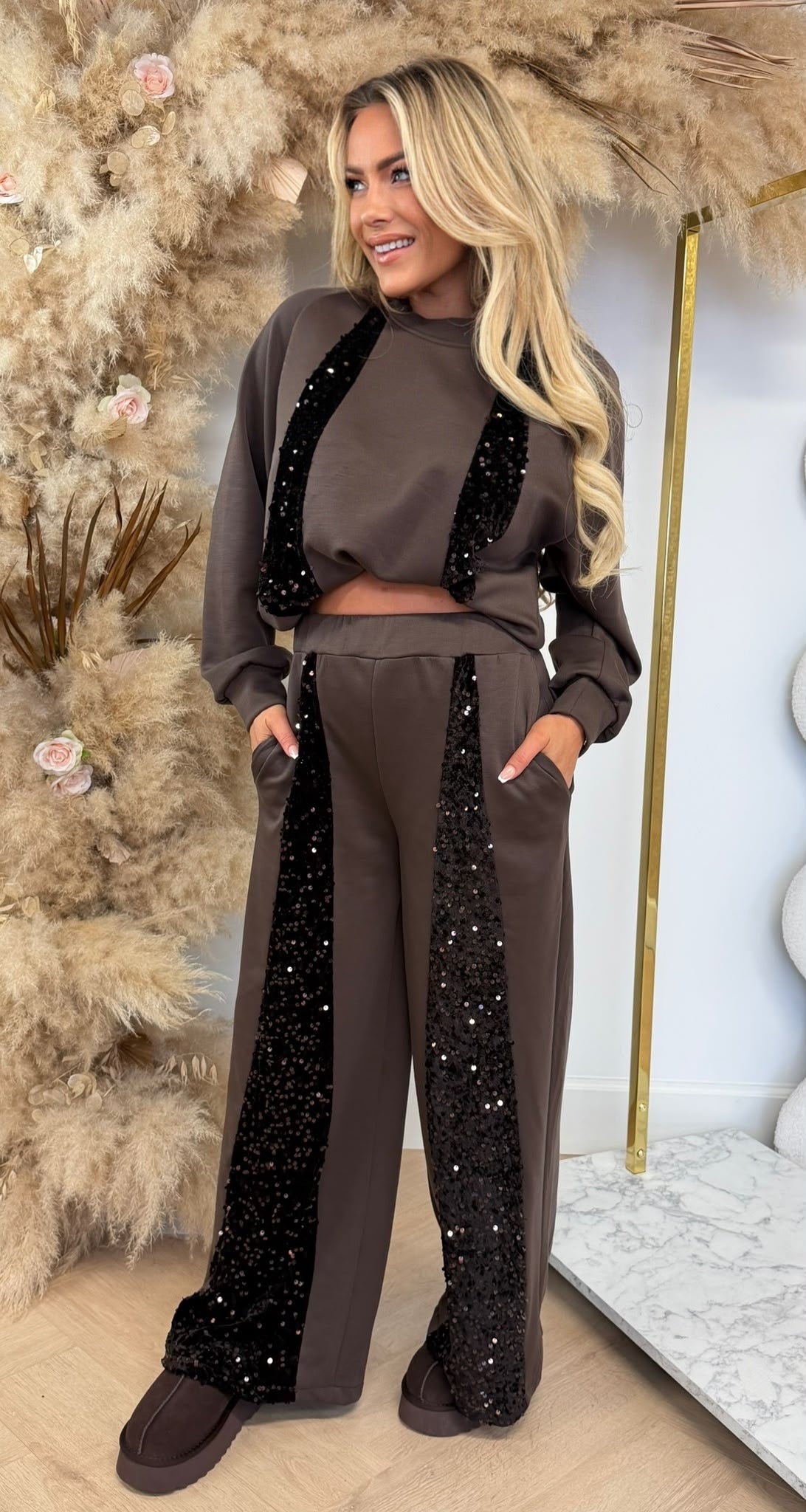 GIRLY VELVET PAILLETTEN SET CHOCO