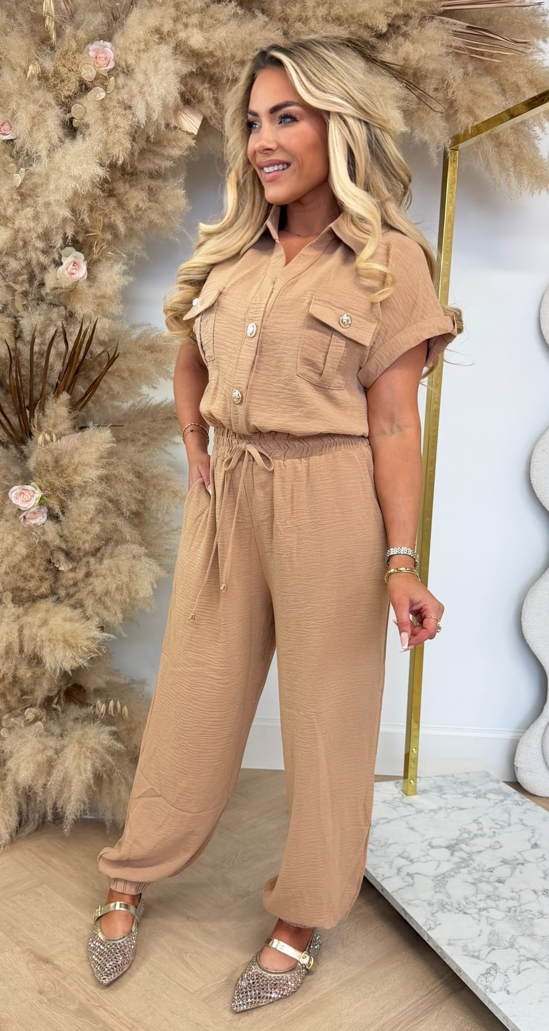 BOORDIE BUTTON JUMPSUIT 6207 DARKBEIGE