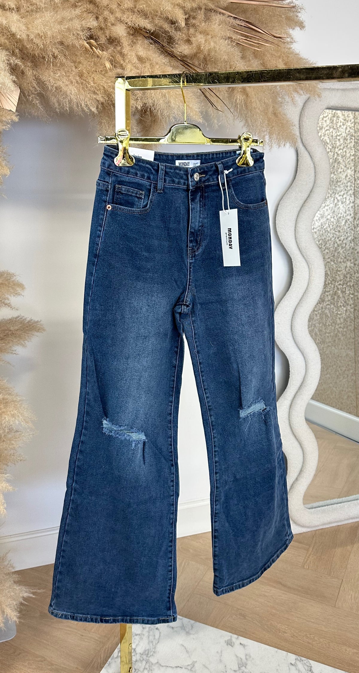 DAMAGDE WIDE LEG JEANS 648 DARKDENIM