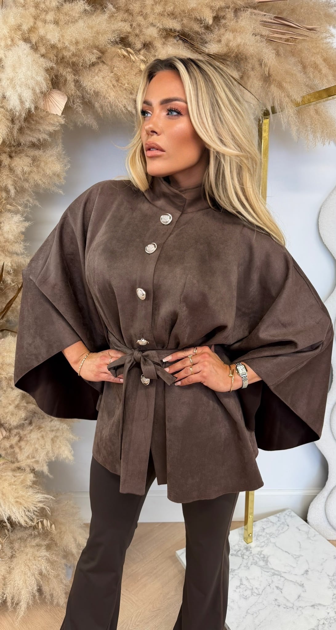 PLEUN SUEDE LOOK PONCHO CHOCO