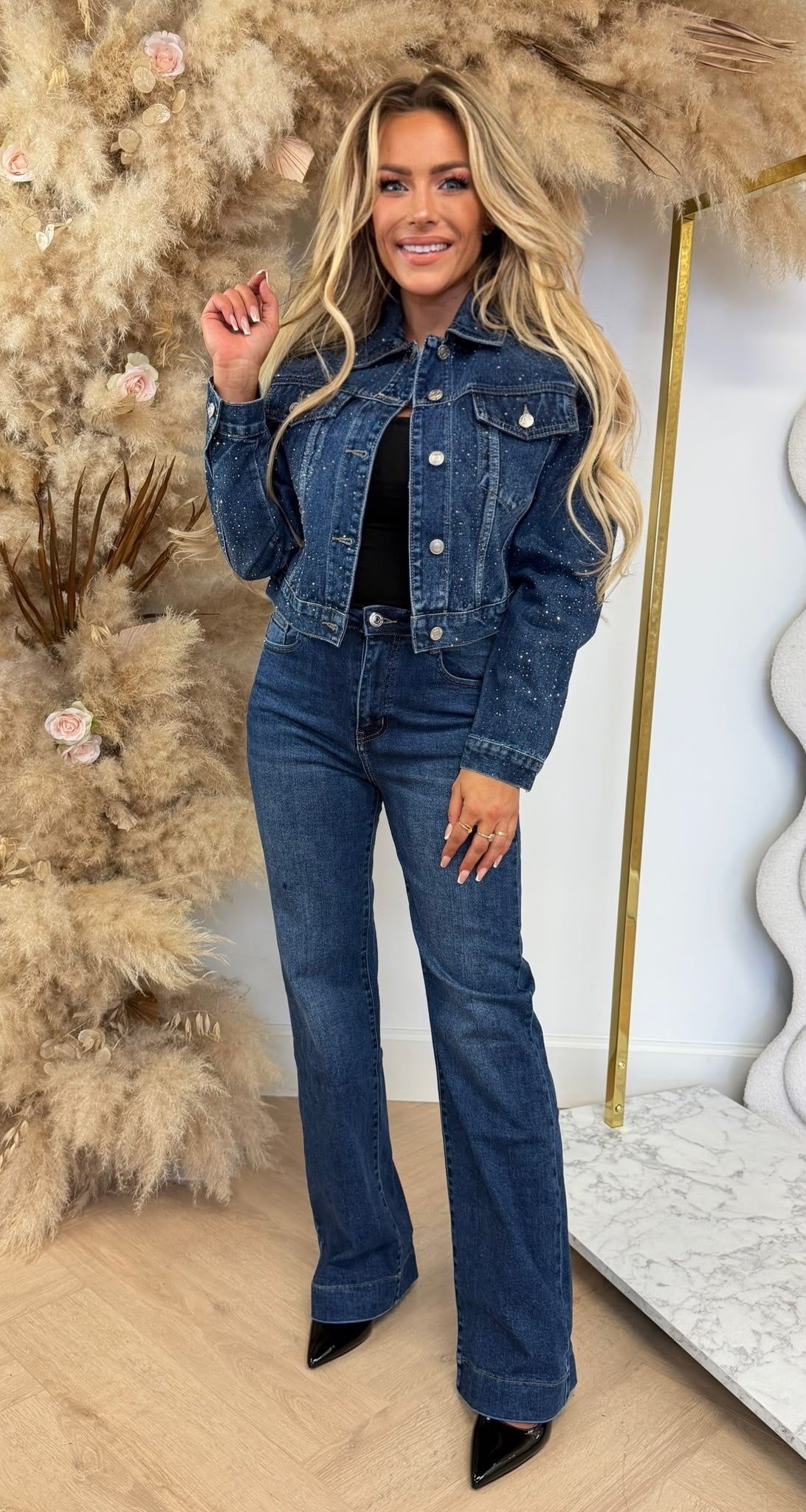 HELLO CROPPED GLITTER BLOUSE 1207 BLUE