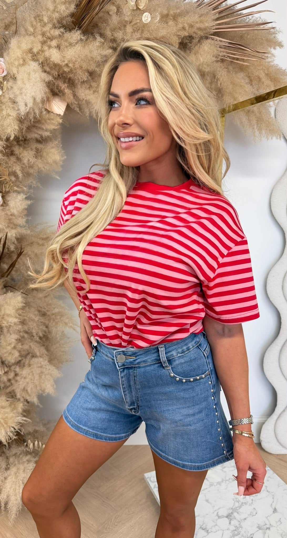 STRIPE TEE 357 RED/PINK