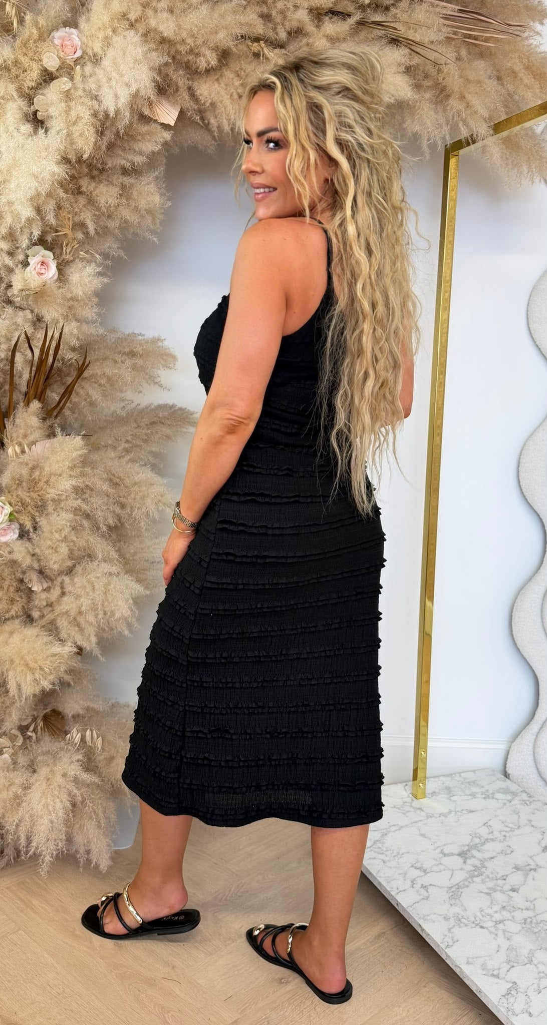 YENSI ROUCHE SPAGHETTI DRESS BLACK