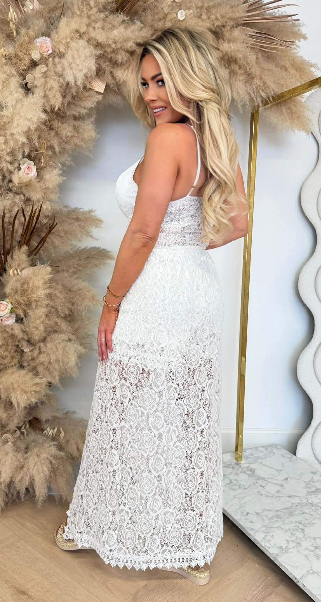 IVINI STRETCH LACE MAXI PLAYSUIT WHITE