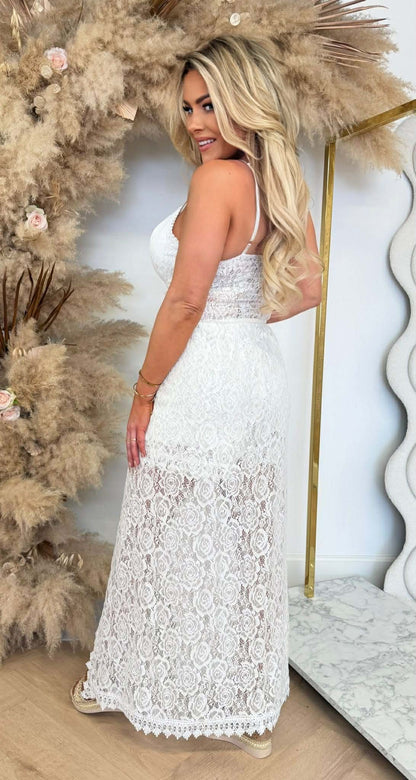 IVINI STRETCH LACE MAXI PLAYSUIT WHITE