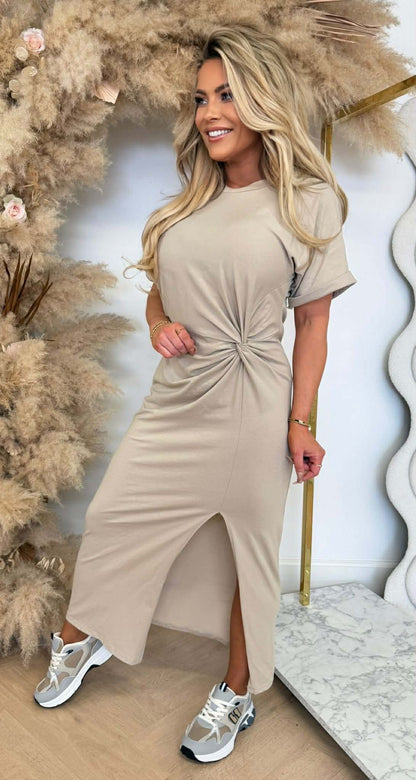 JADE KNOT MAXI DRESS BEIGE