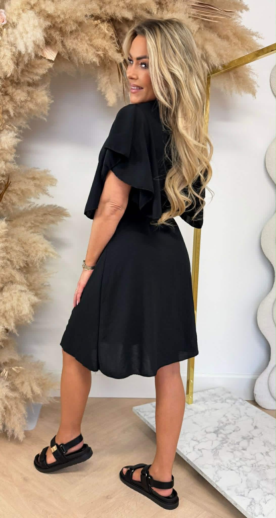 KHLOE ROUCHE DRESS BLACK