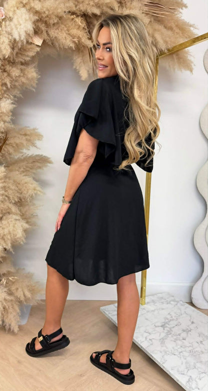 KHLOE ROUCHE DRESS BLACK