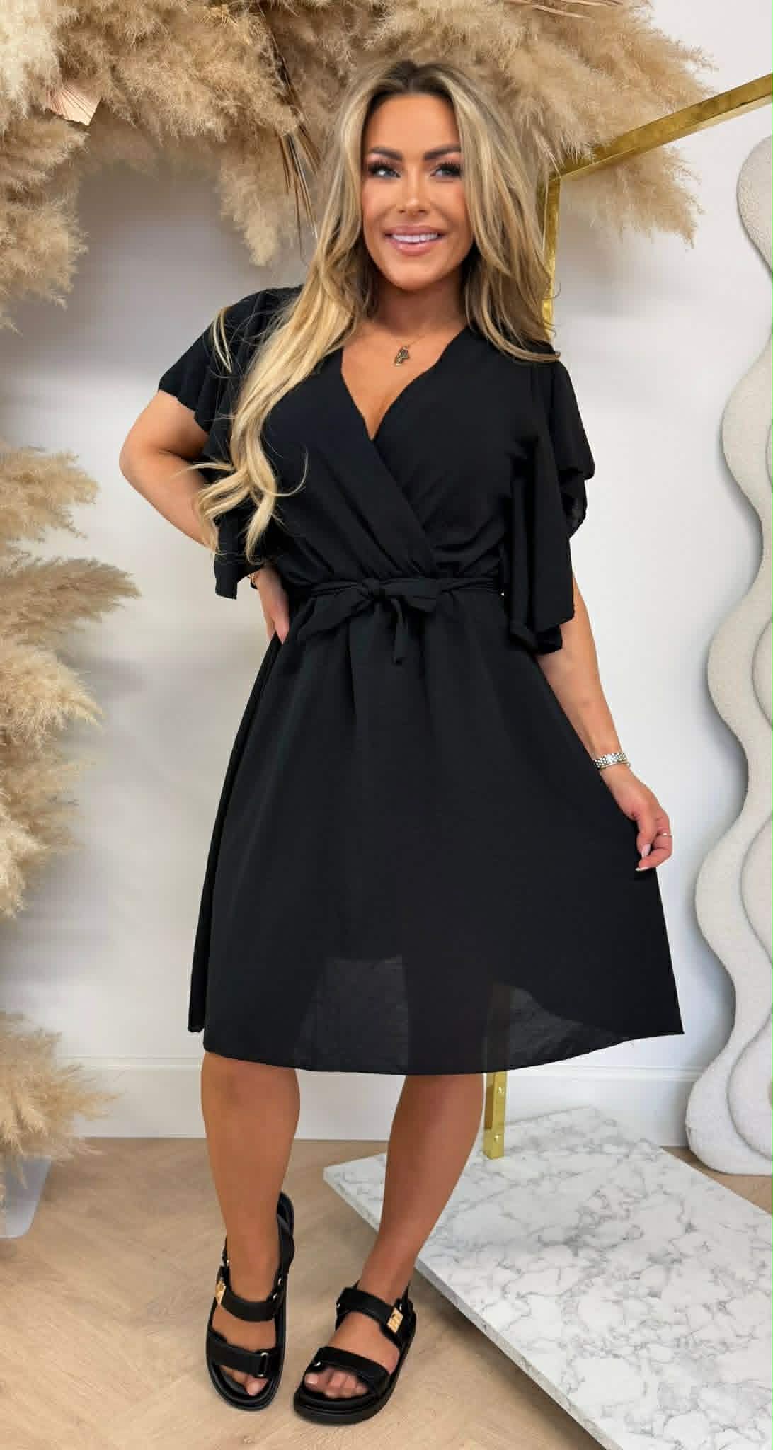 KHLOE ROUCHE DRESS BLACK