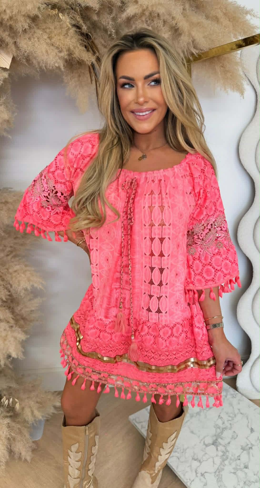 EVA LACE DRESS CORAL