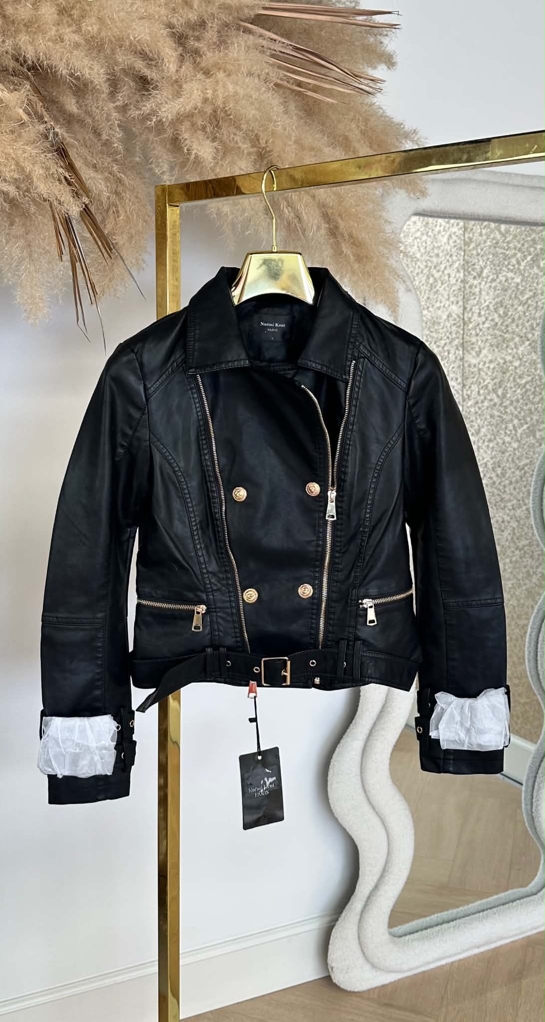 LEATHER LOOK BUTTON JACKET 986 BLACK