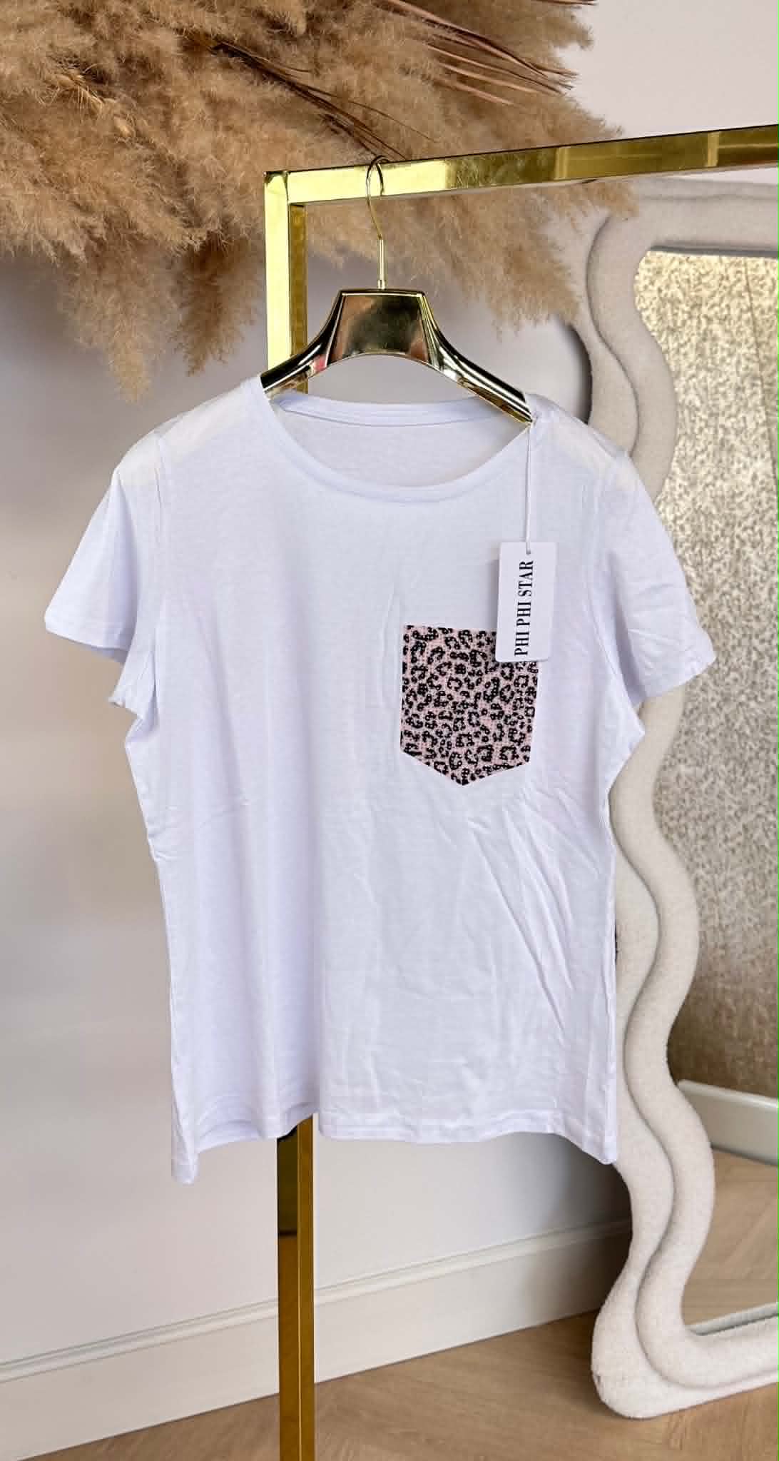 LEOPARD GLITTER POCKET TEE *L* BLACK