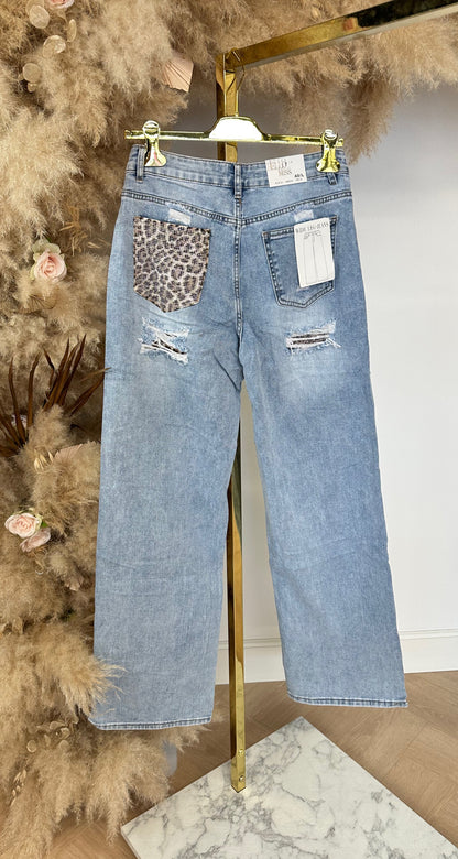 LEOPARD POCKET JEANS 1576-7 BLUE