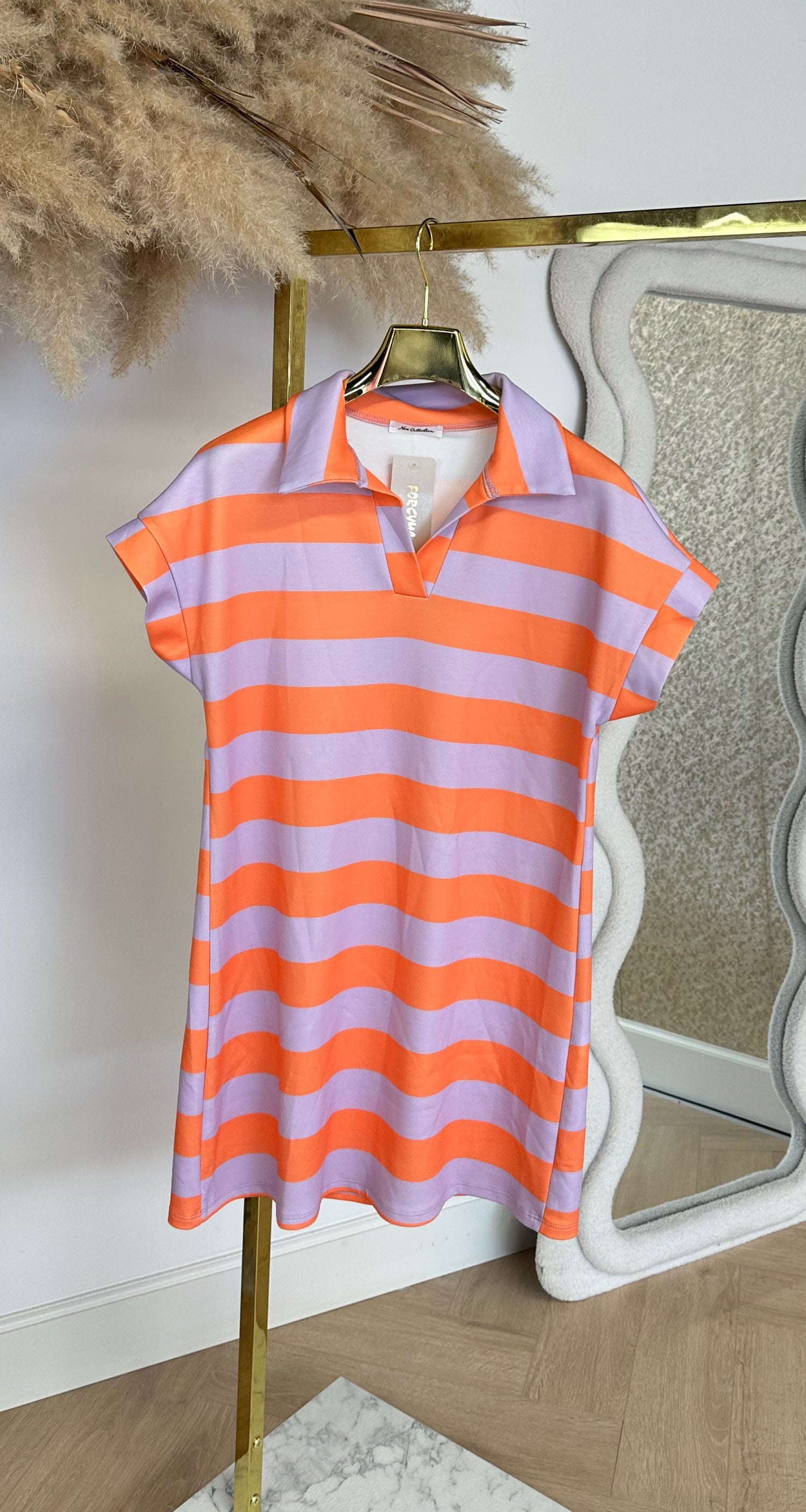 LIEKE KRAAG STREEP DRESS ORANGE