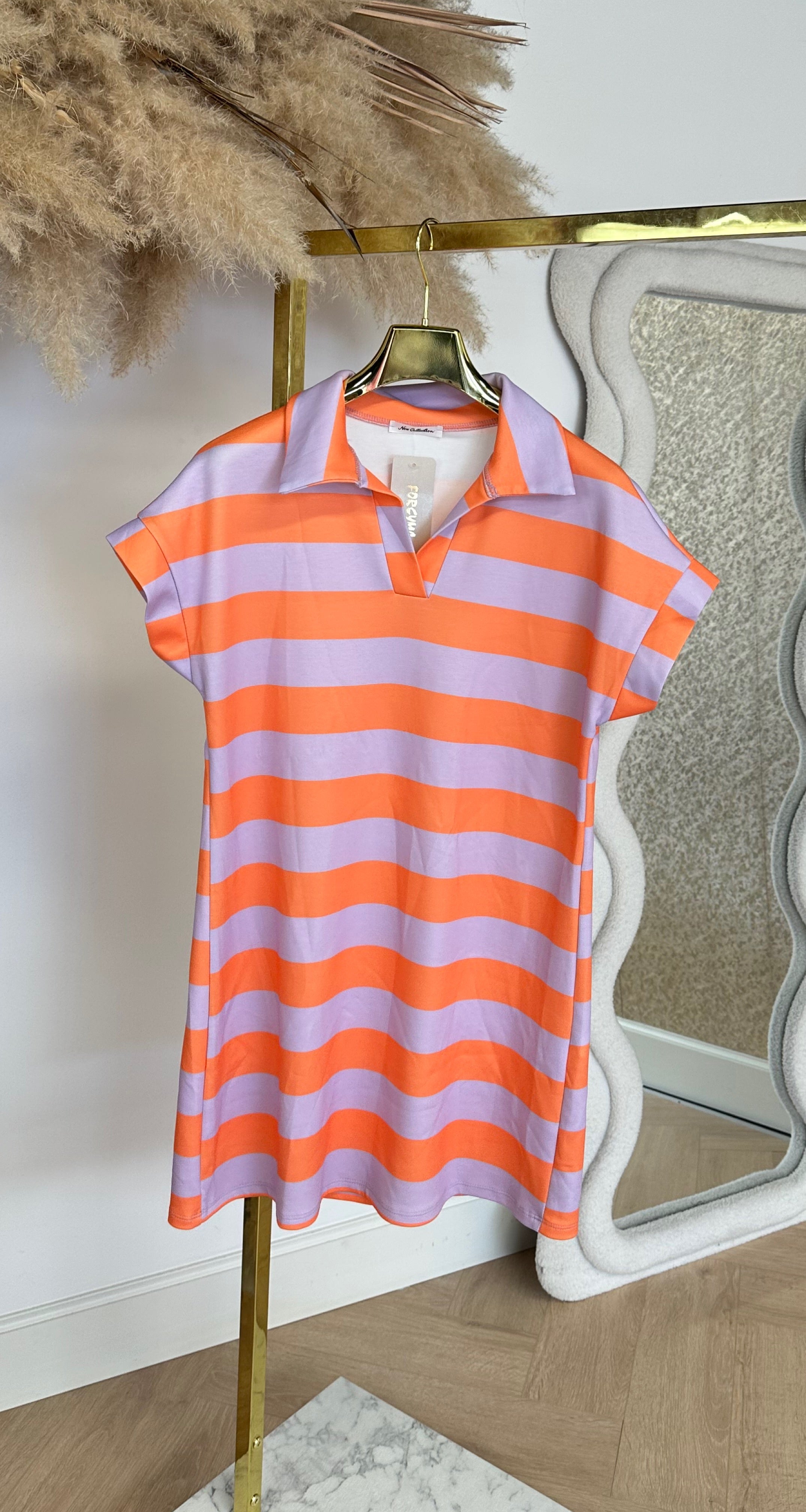 LIEKE KRAAG STREEP DRESS ORANGE