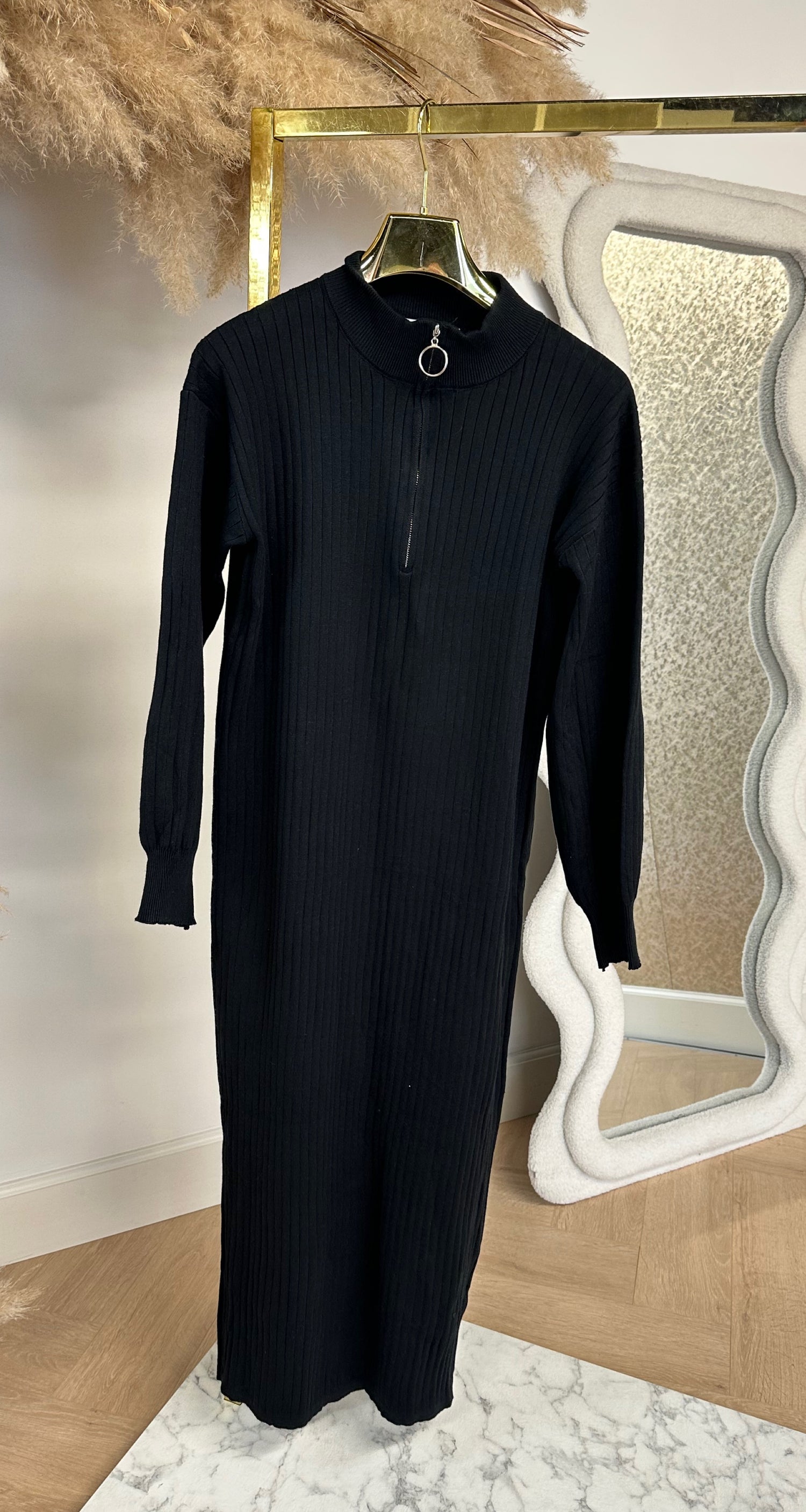 LONG RIB DRESS 10169 BLACK
