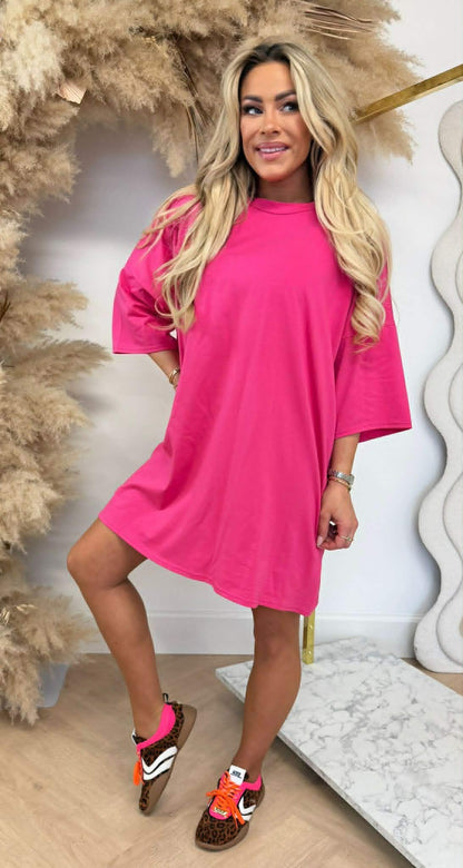 LONG TEE BASIC DRESS FUCHSIA