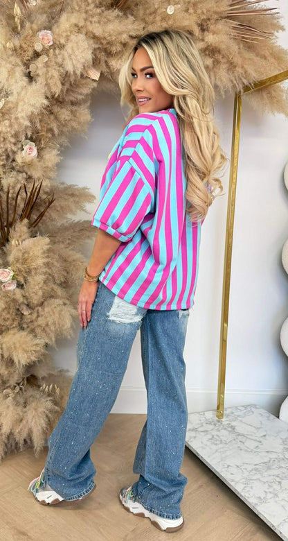 MALIBU STRIPE SHIRT 20614 LILA/BLUE