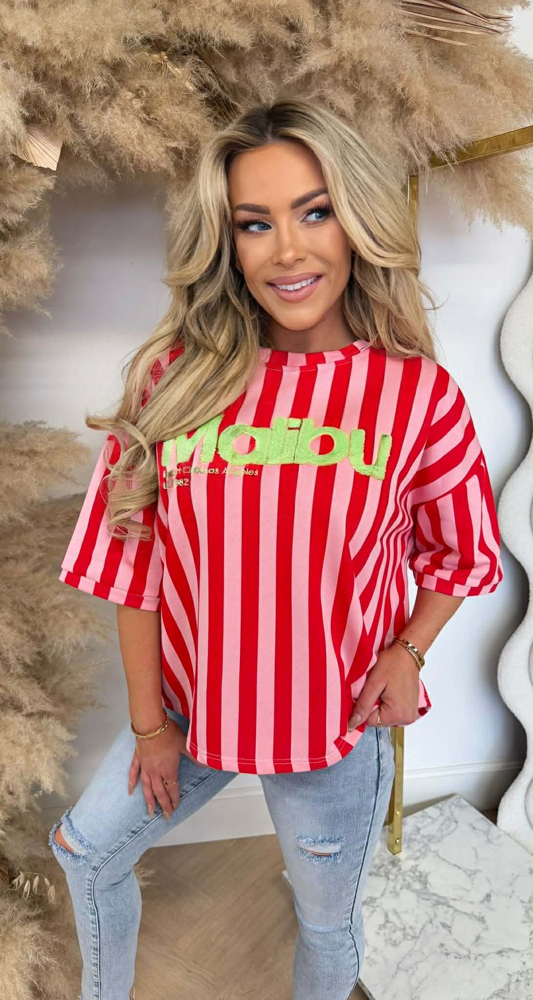 MALIBU STRIPE SHIRT 20614 RED/PINK