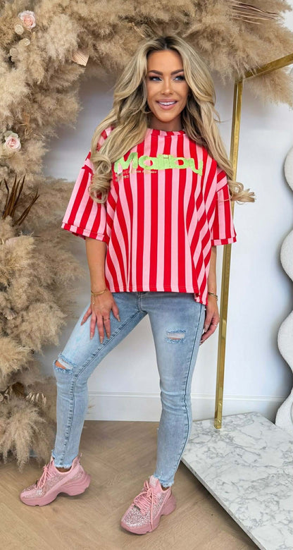 MALIBU STRIPE SHIRT 20614 RED/PINK