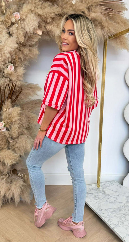 MALIBU STRIPE SHIRT 20614 RED/PINK