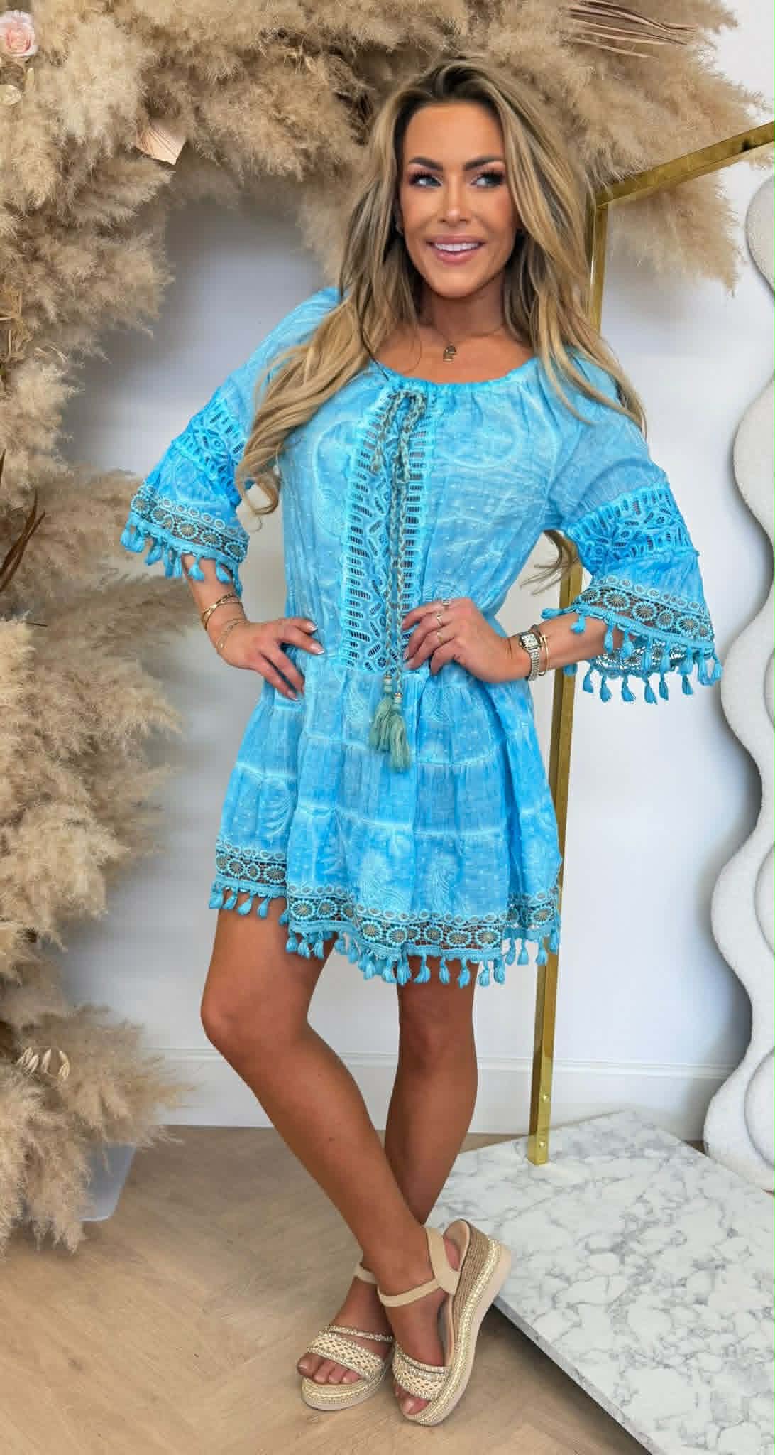 NEW DAISY OFF SHOULDER DRESS BLUE