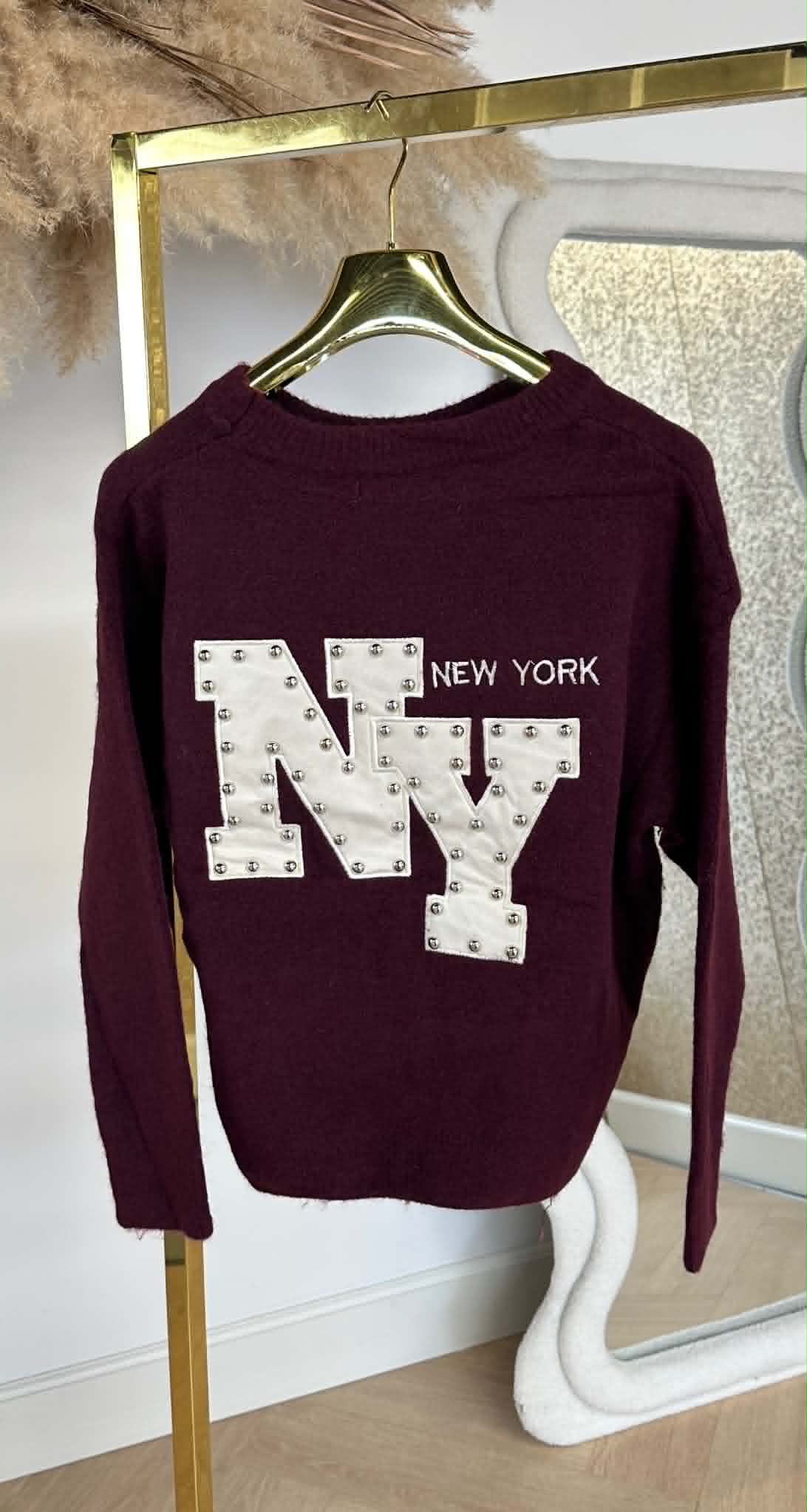 NEW YORK STUDDED SWEAT BORDEAUX