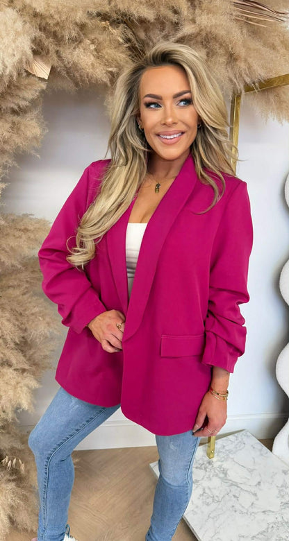 NINA OVERSIZED CROPPED MOUW BLAZER FUCHSIA