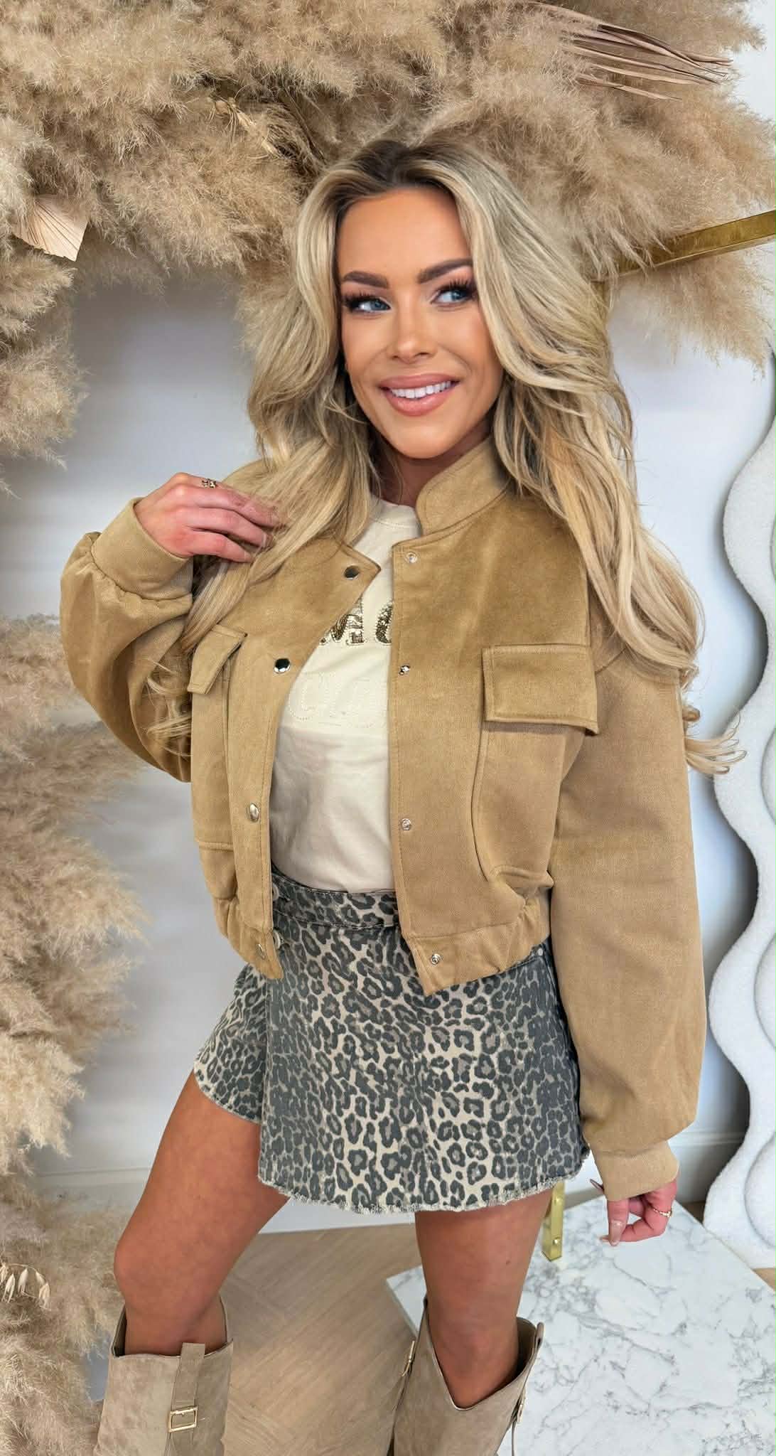 NOE SUEDE LOOK BOMBER JACKET CAMEL