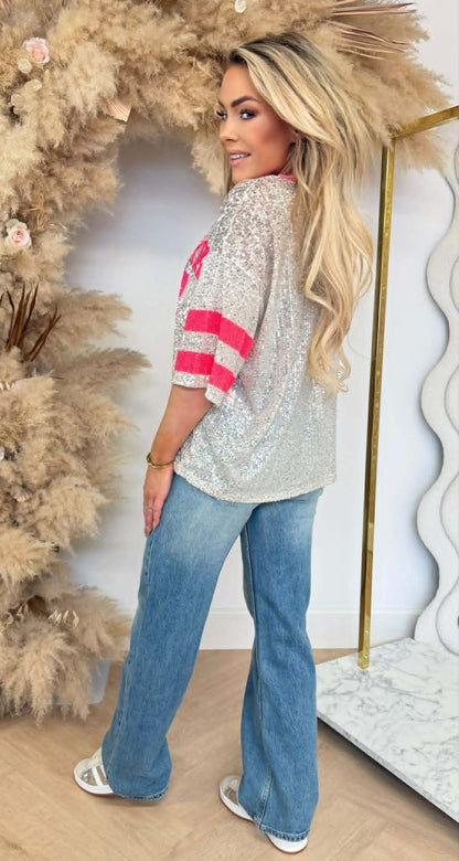 NY 87 PAILLETTEN SHIRT NEONPINK