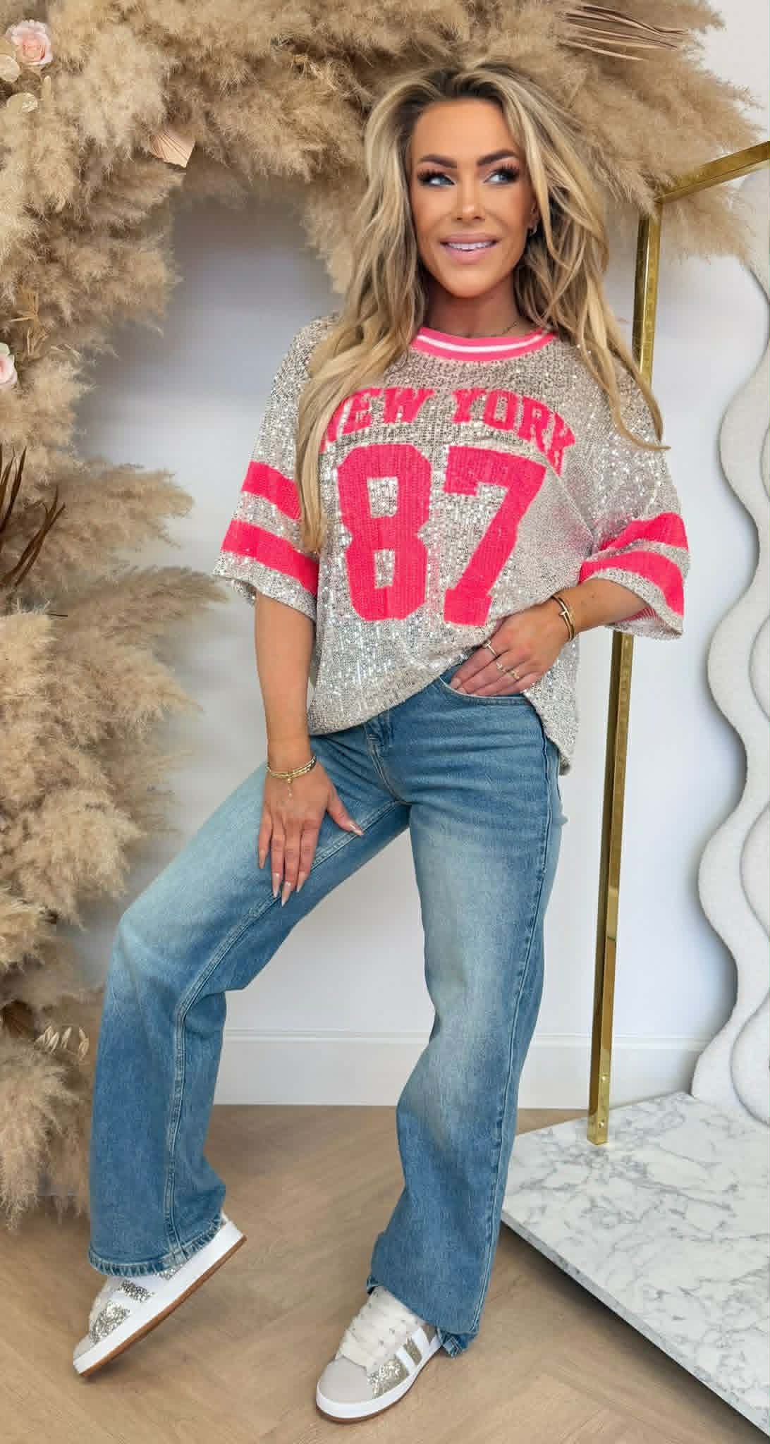 NY 87 PAILLETTEN SHIRT NEONPINK