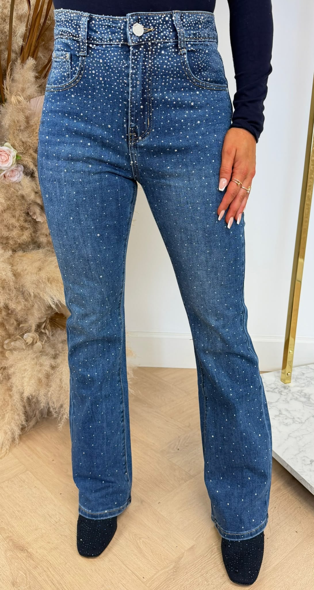 FLARE GLITTER JEANS RJ200 DENIMBLUE