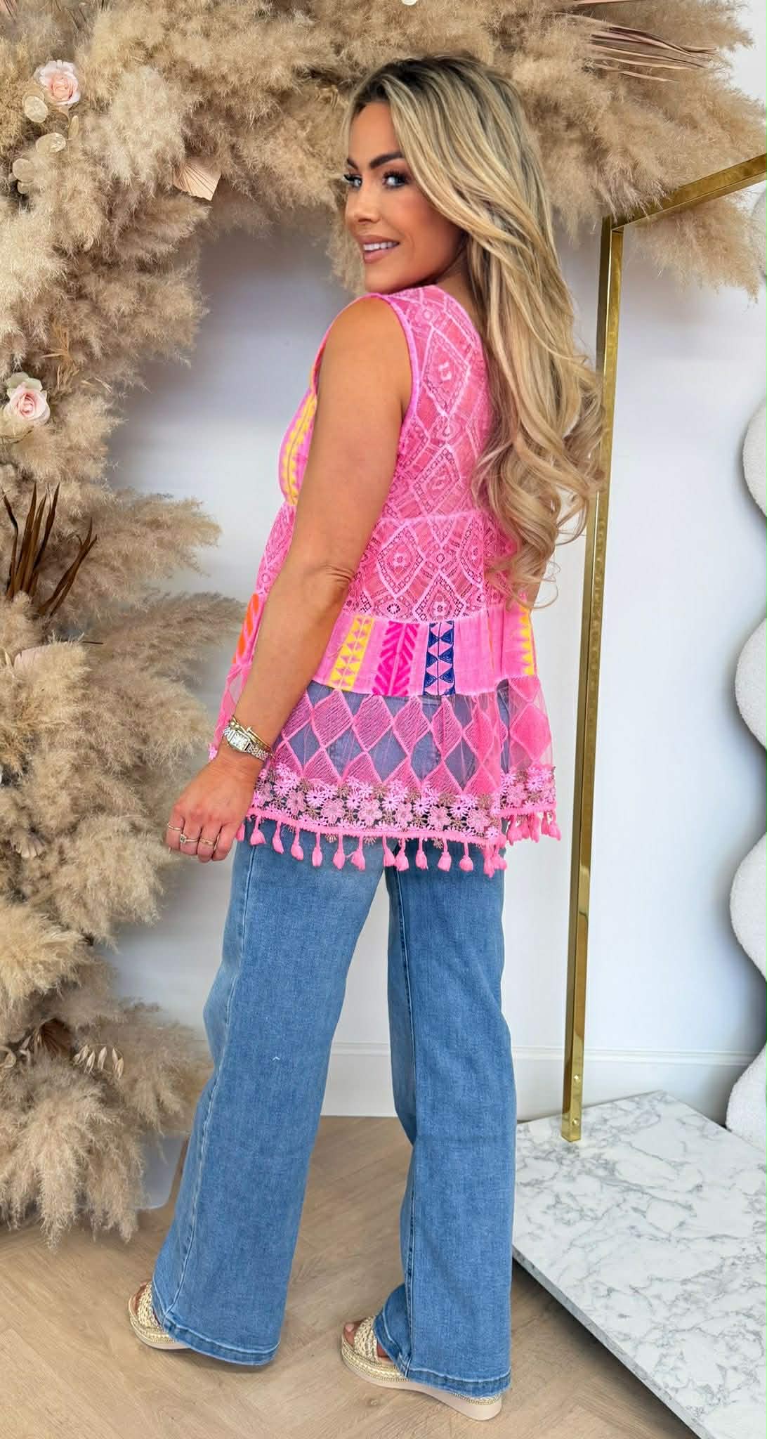 PRINT VIBES TOP NEONPINK
