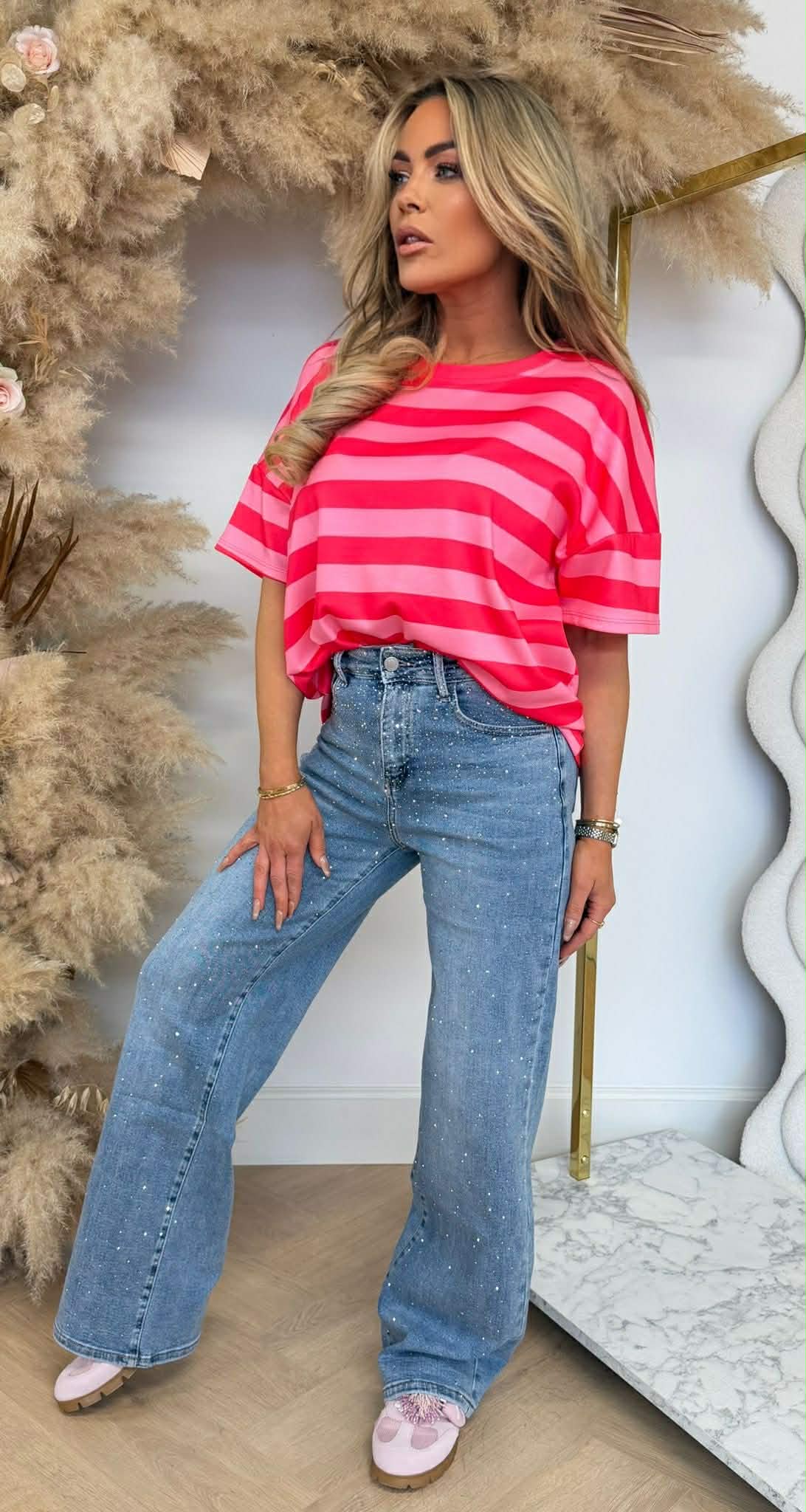 RENEE STRIPE TOP KOBALT/ROSA