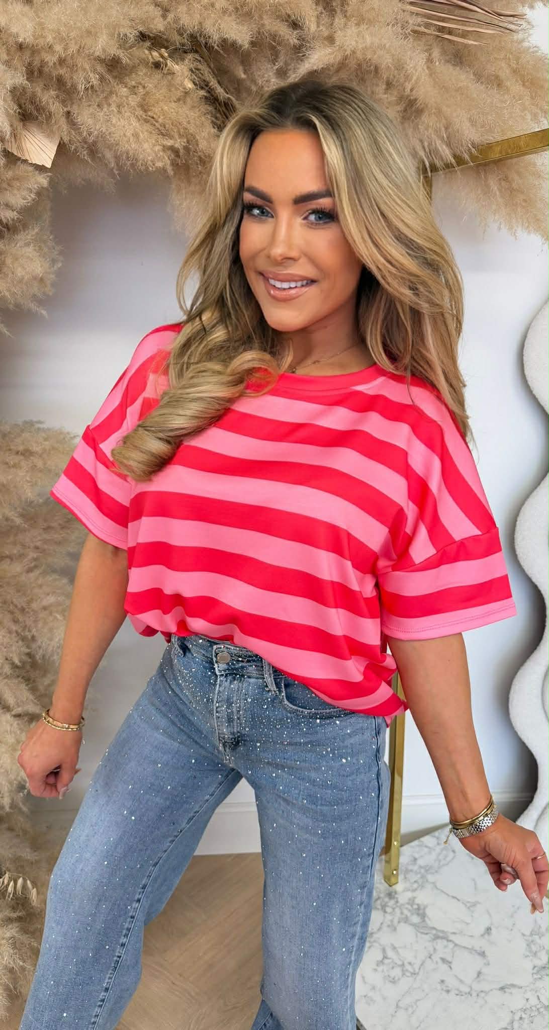 RENEE STRIPE TOP KOBALT/ROSA